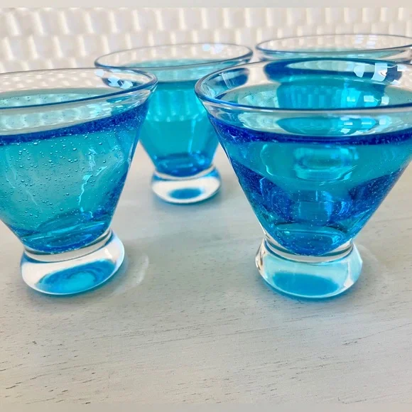 Anthropologie Blue Bubble Stemless Martini Glasses Set of 4 - Picture 1 of 12
